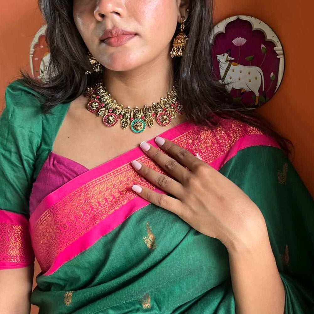Temple Design Kemp Lakshmi Coin Necklace Set