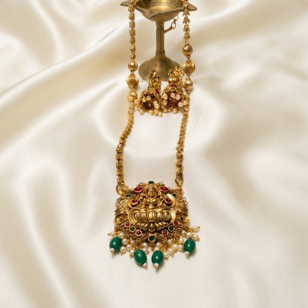 Antique Gold Nagas Pendant Mid Haram Necklace Set