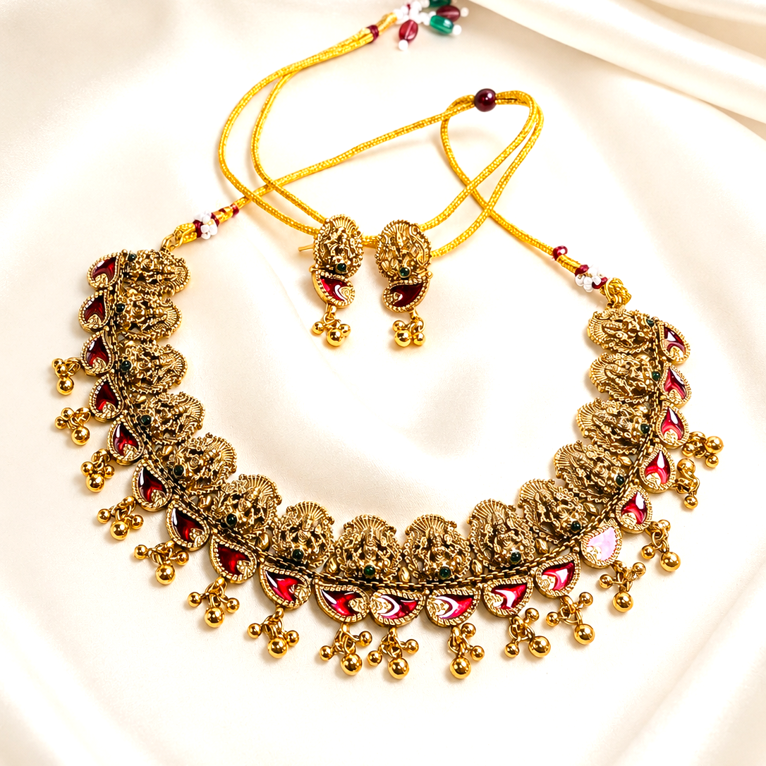 Nagas Lakshmi Antique Gold Palakka Necklace Set