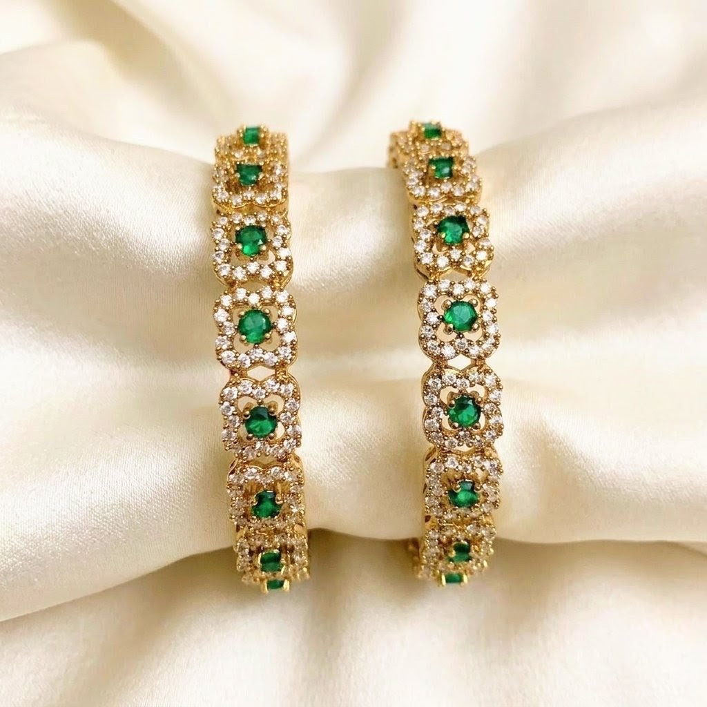 Diamond Gold Plated Bangle Set Bridal Traditional Grand wedding jewellery emerald