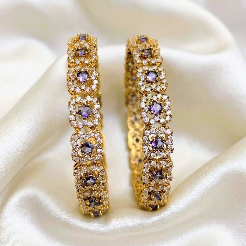 Diamond Gold Plated Bangle Set Bridal Traditional Grand wedding jewellery Amethyst 