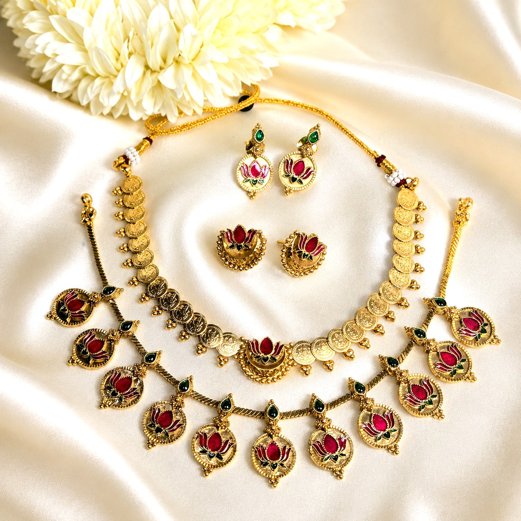 Pink Lotus Coin Combo Necklace Set