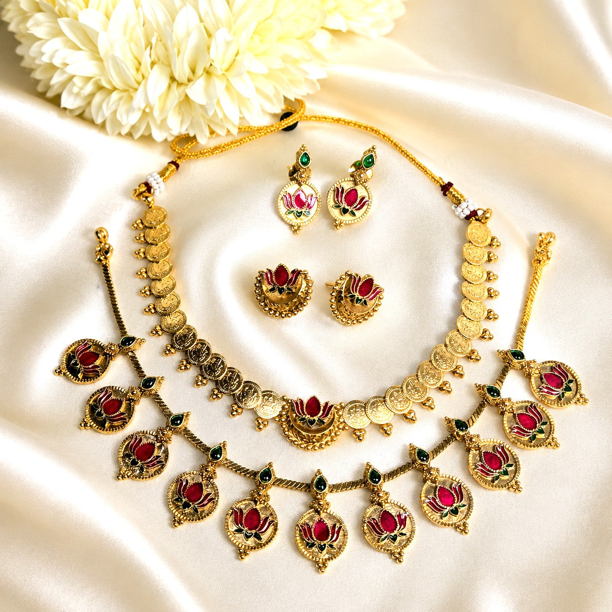 Pink Lotus Coin Combo Necklace Set