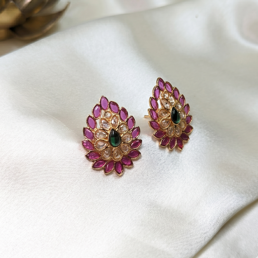 Ruby Emerald Kamalam Stud Earrings