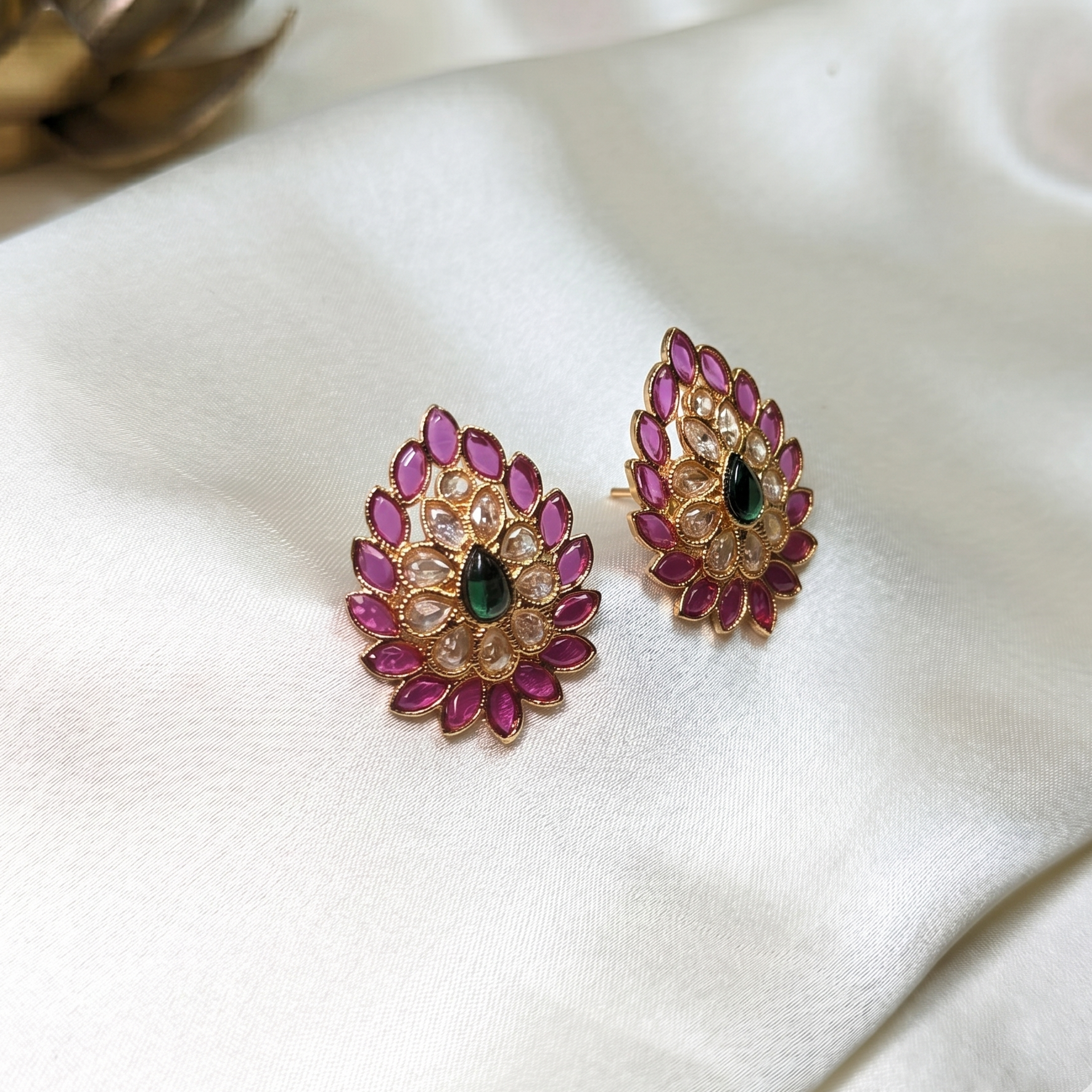 Ruby Emerald Kamalam Stud Earrings
