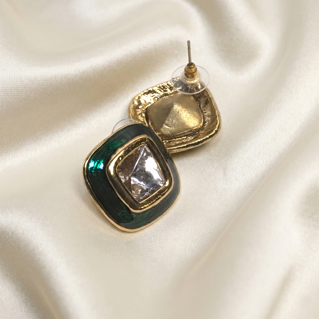 Moissanite Polki Meenakari Stud Earrings