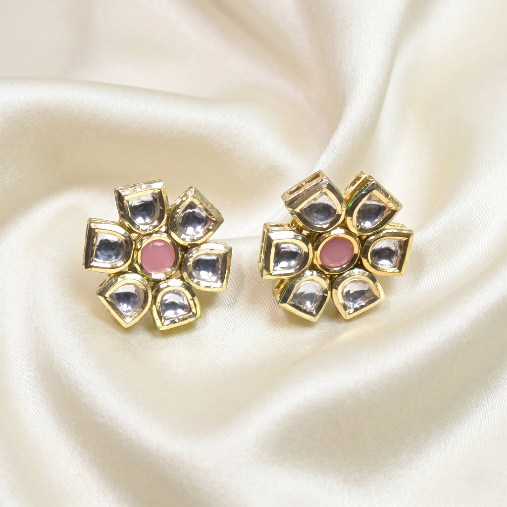 Polki Kundan Floral Stud Earrings