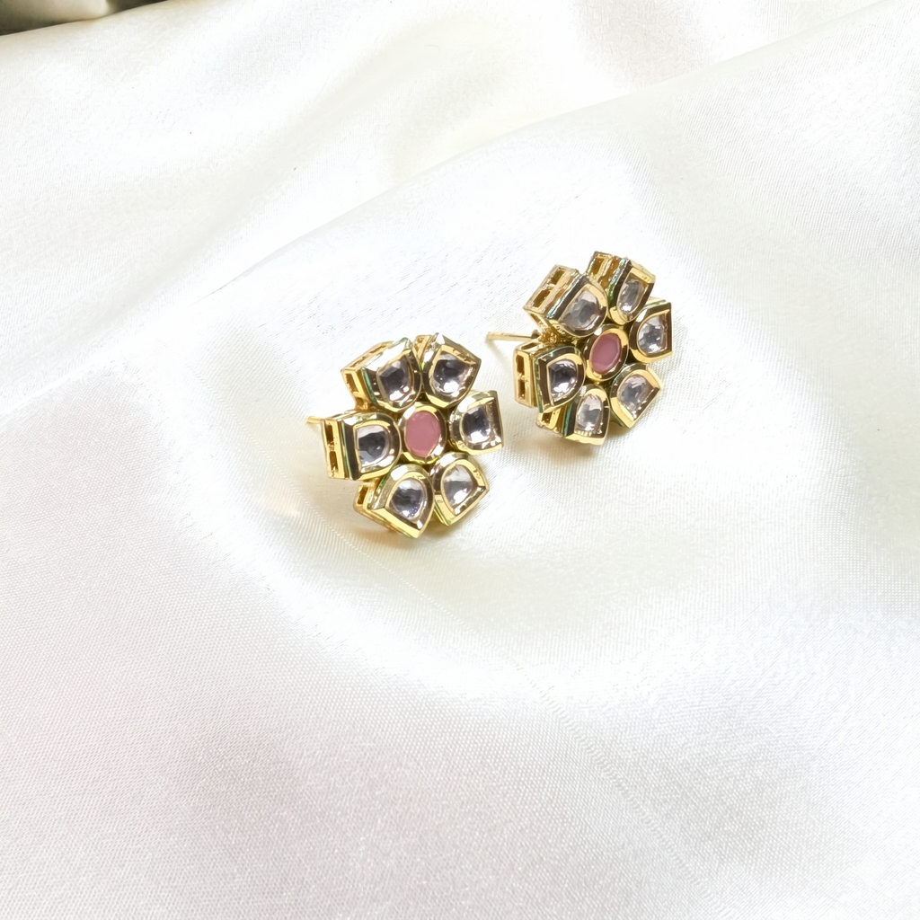 Polki Kundan Floral Stud Earrings
