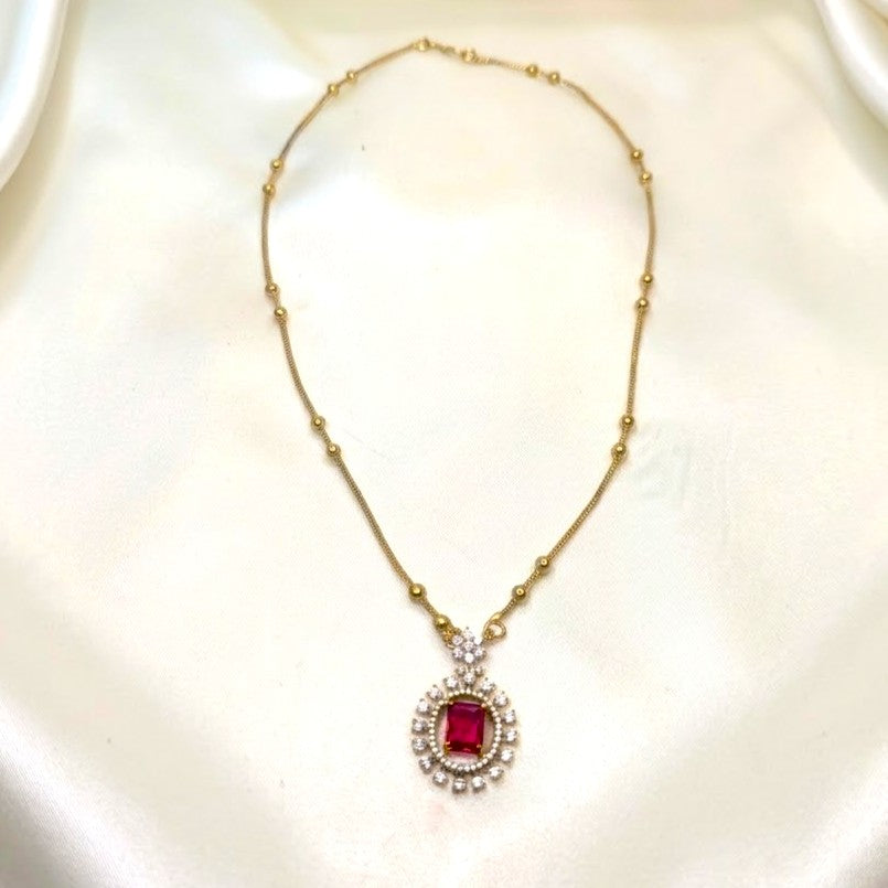 Gold Chain necklace with a green affordable girls pendant 