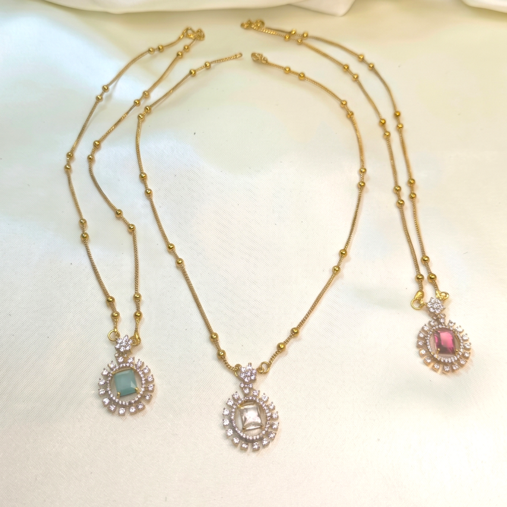 Gold Chain necklace with a green affordable girls pendant 