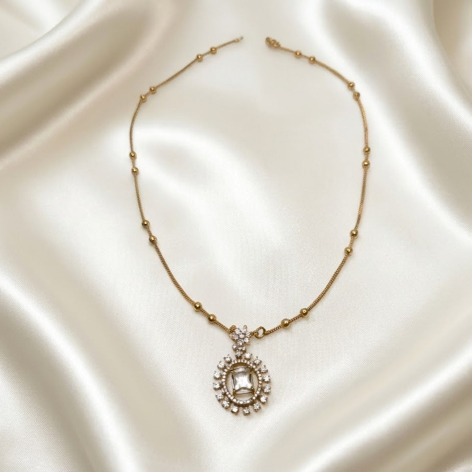 Gold Chain necklace with a White ADaffordable girls pendant 