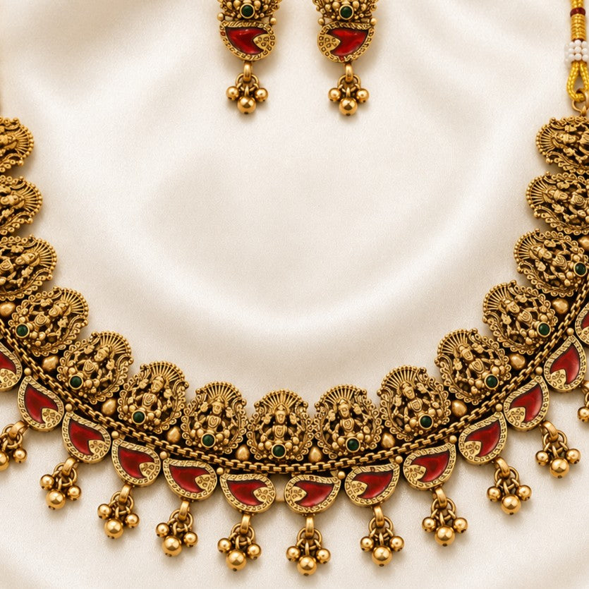 Nagas Lakshmi Antique Gold Palakka Necklace Set
