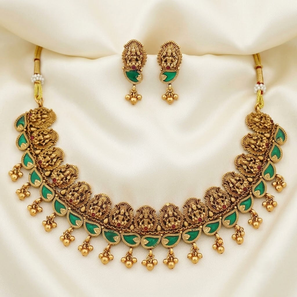 Nagas Lakshmi Antique Gold Palakka Necklace Set