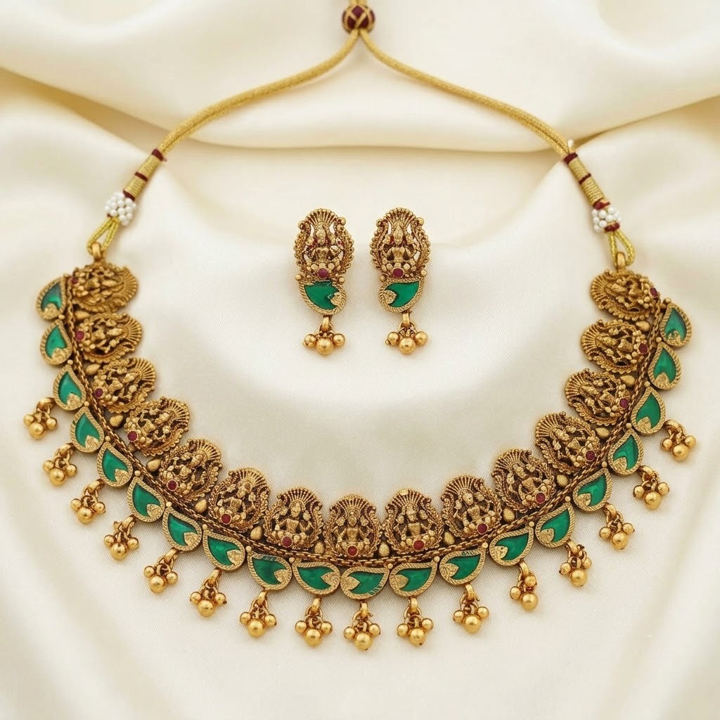 Nagas Lakshmi Antique Gold Palakka Necklace Set