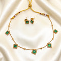 Emerald Green Cube Drops Chain Necklace Set
