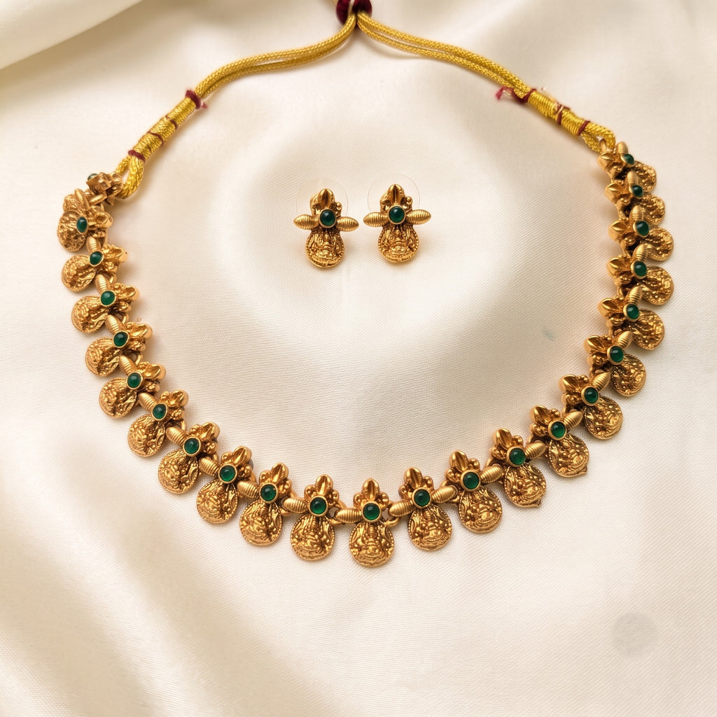 Antique Gold Kemp Lakshmi Coin Necklace Set