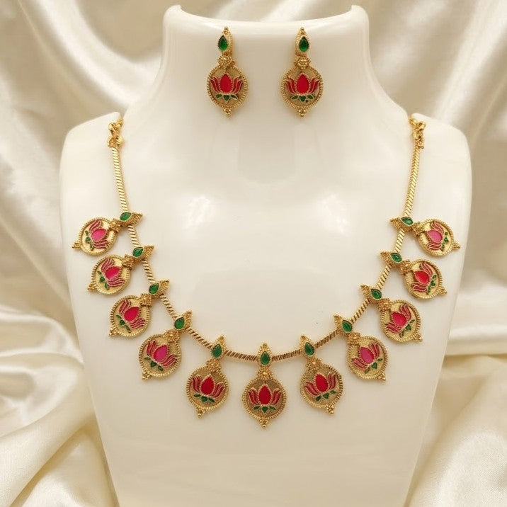 Pink Lotus Coin Combo Necklace Set