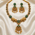 Antique Elephant Lakshmi Floral Kemp Necklace Set