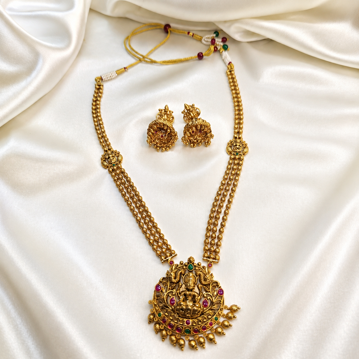 Premium Temple Design Pendant Long Haram Set.