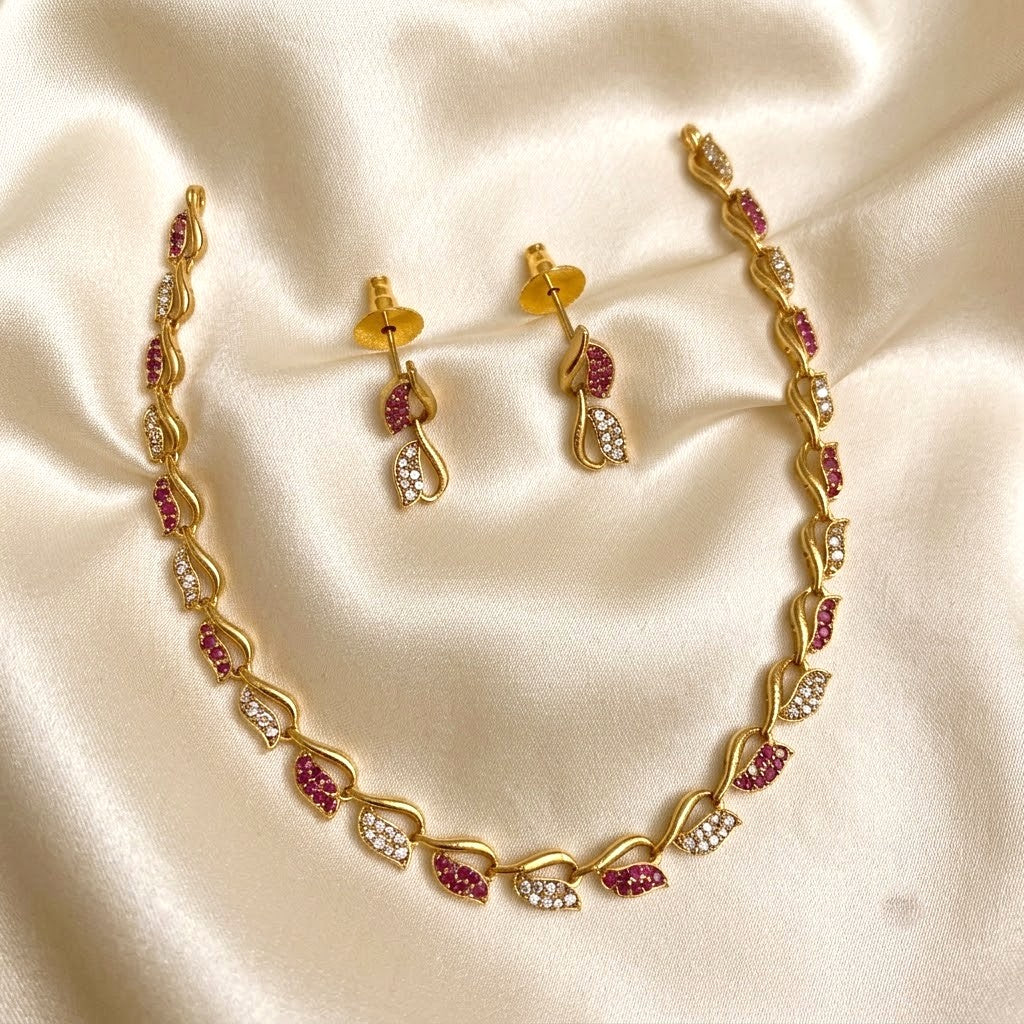 Leaf AD Antique Gold Simple Necklace Set