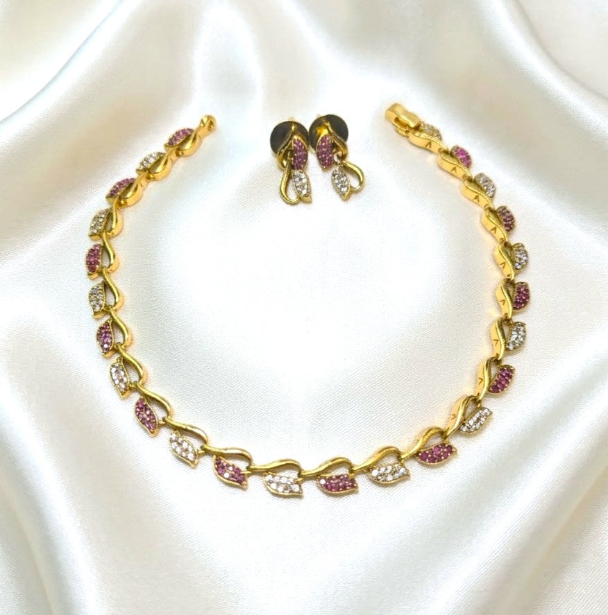Leaf AD Antique Gold Simple Necklace Set