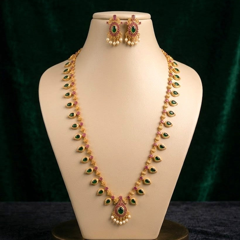 Traditional Green Palakka Long Haram Necklace Set