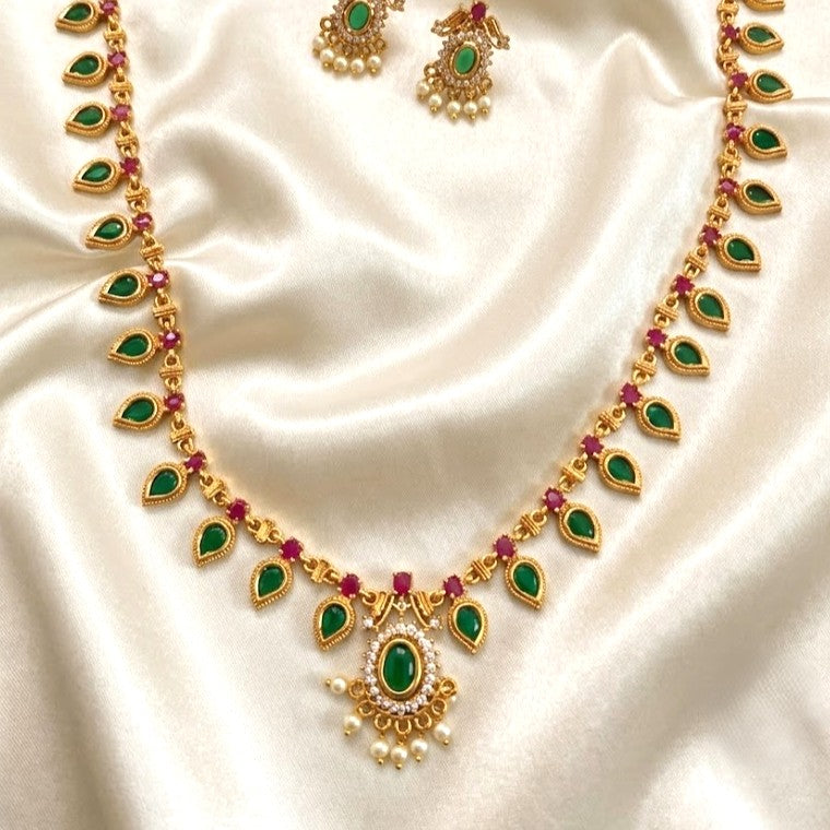 Traditional Green Palakka Long Haram Necklace Set