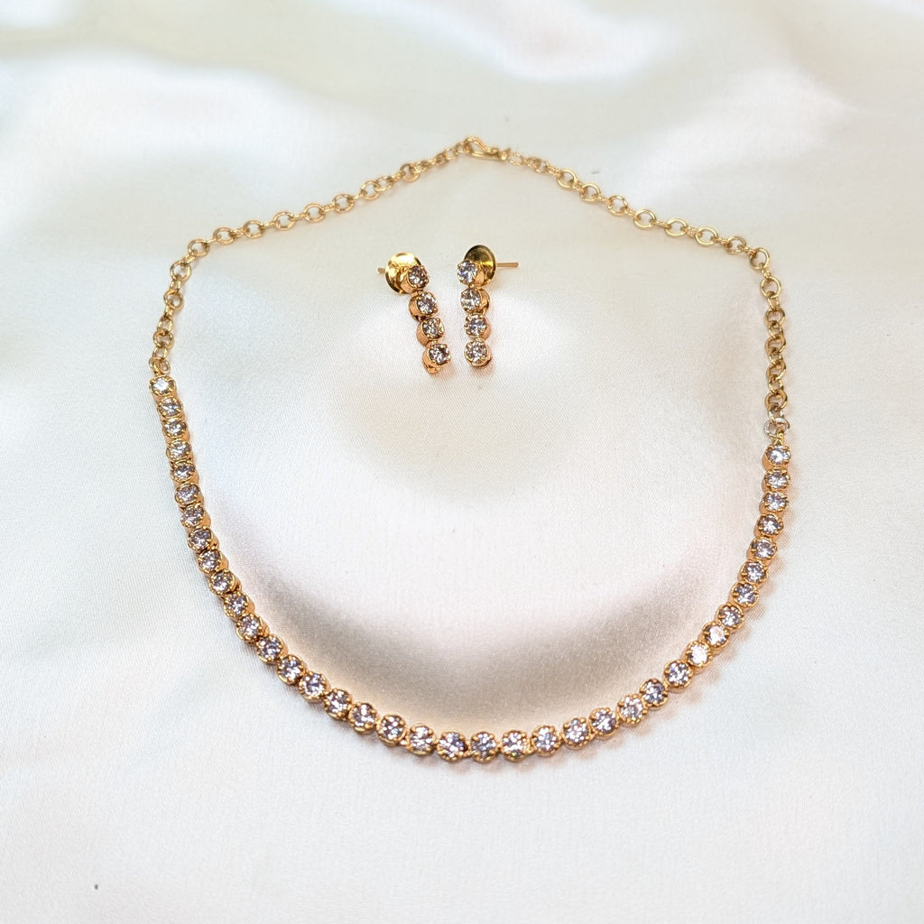 Diamond Replica Gold Plated Tennis Necklace Set