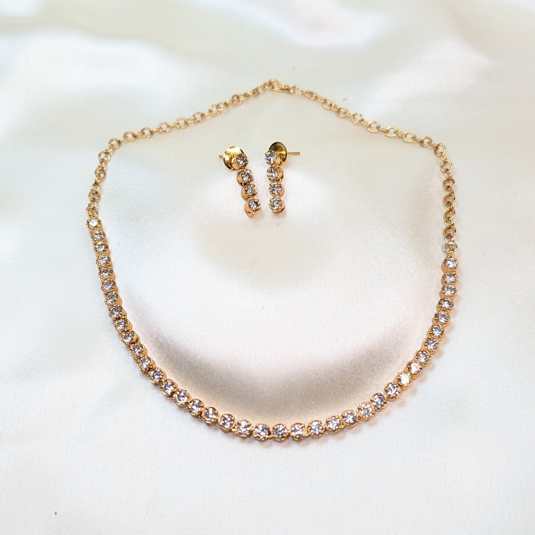 Diamond Replica Gold Plated Tennis Necklace Set