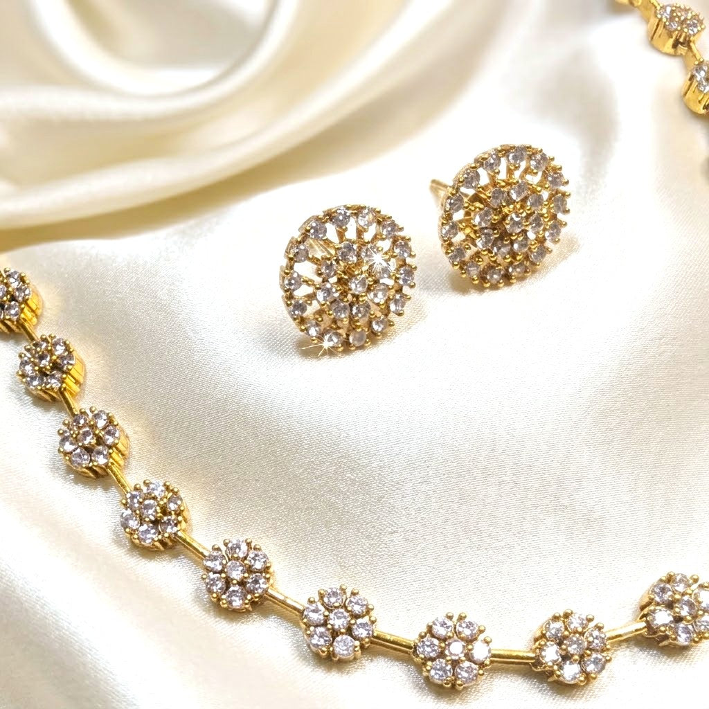 Diamond Replica Gold Plated Floral Necklace Set