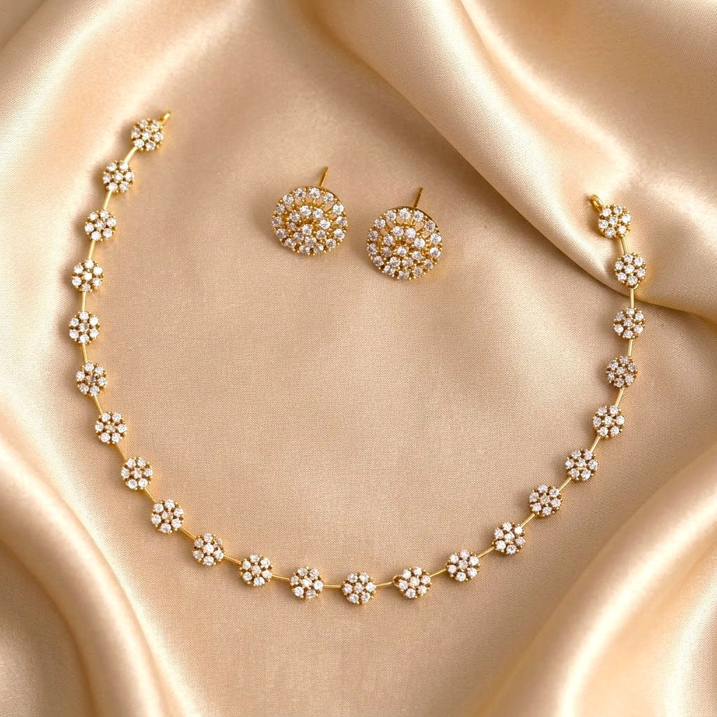 Diamond Replica Gold Plated Floral Necklace Set