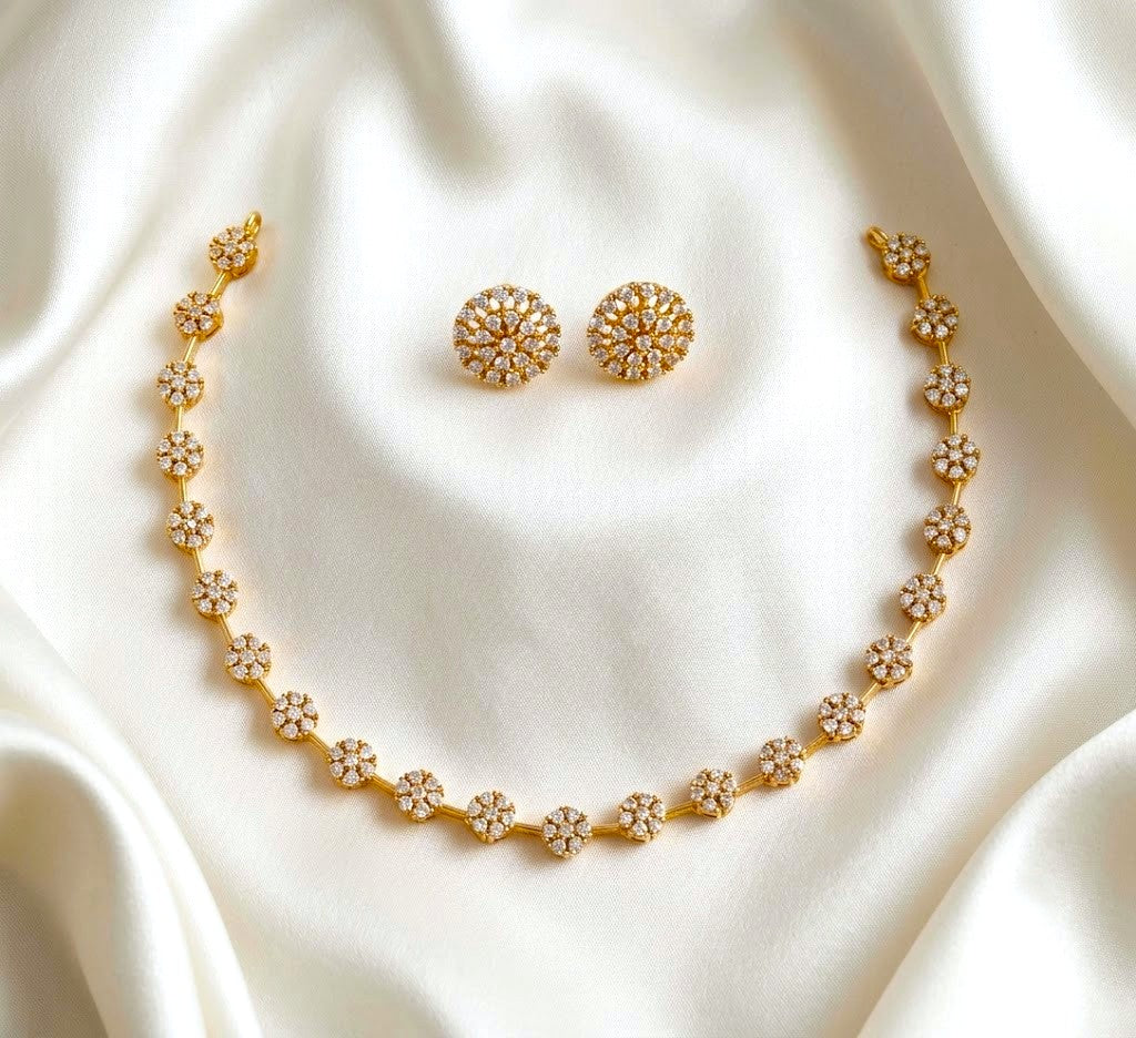 Diamond Replica Gold Plated Floral Necklace Set
