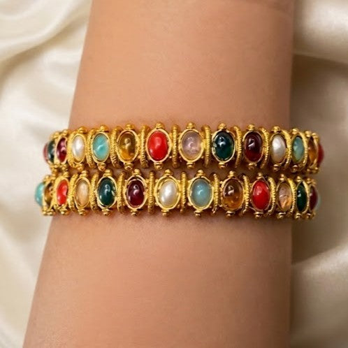 Oval Navaratna Bangle Set