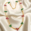 Crystal Bead Matte Gold Layer Chain Necklace