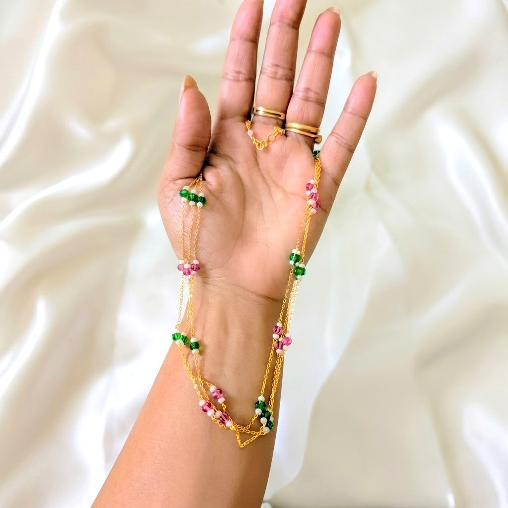 Crystal Bead Matte Gold Layer Chain Necklace