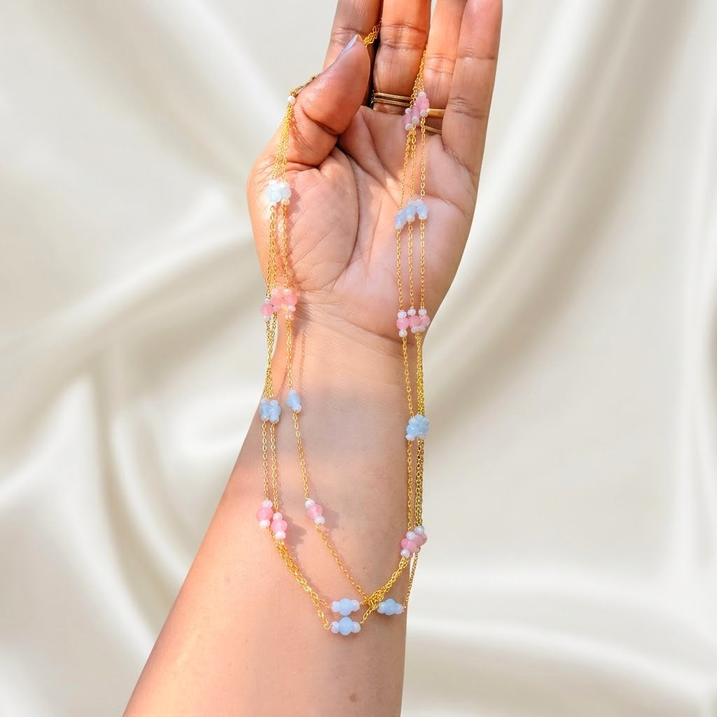 Crystal Bead Matte Gold Layer Chain Necklace