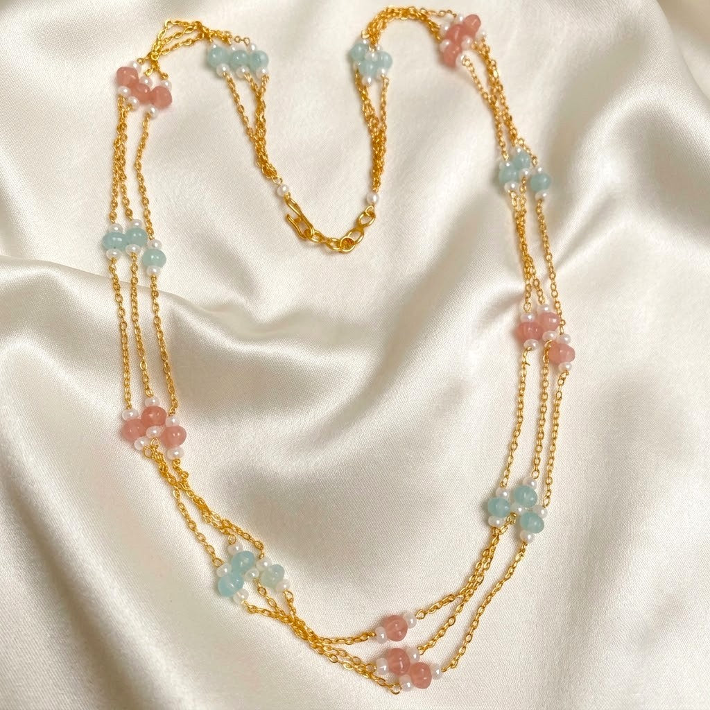 Crystal Bead Matte Gold Layer Chain Necklace