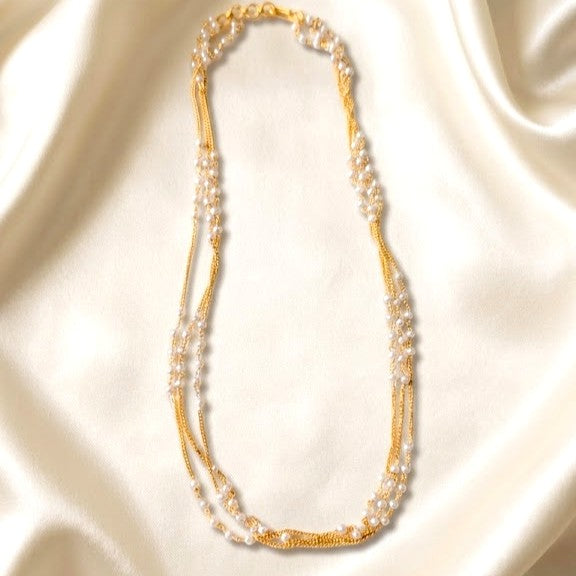 Crystal Bead Matte Gold Layer Chain Necklace