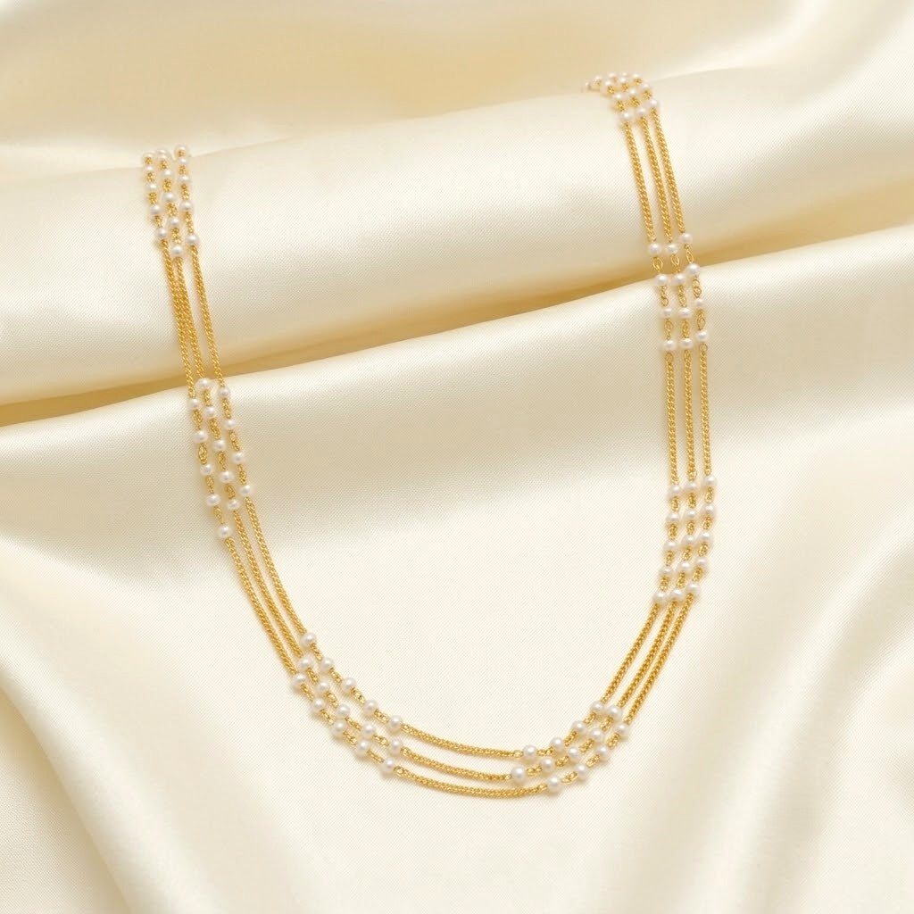 Crystal Bead Matte Gold Layer Chain Necklace