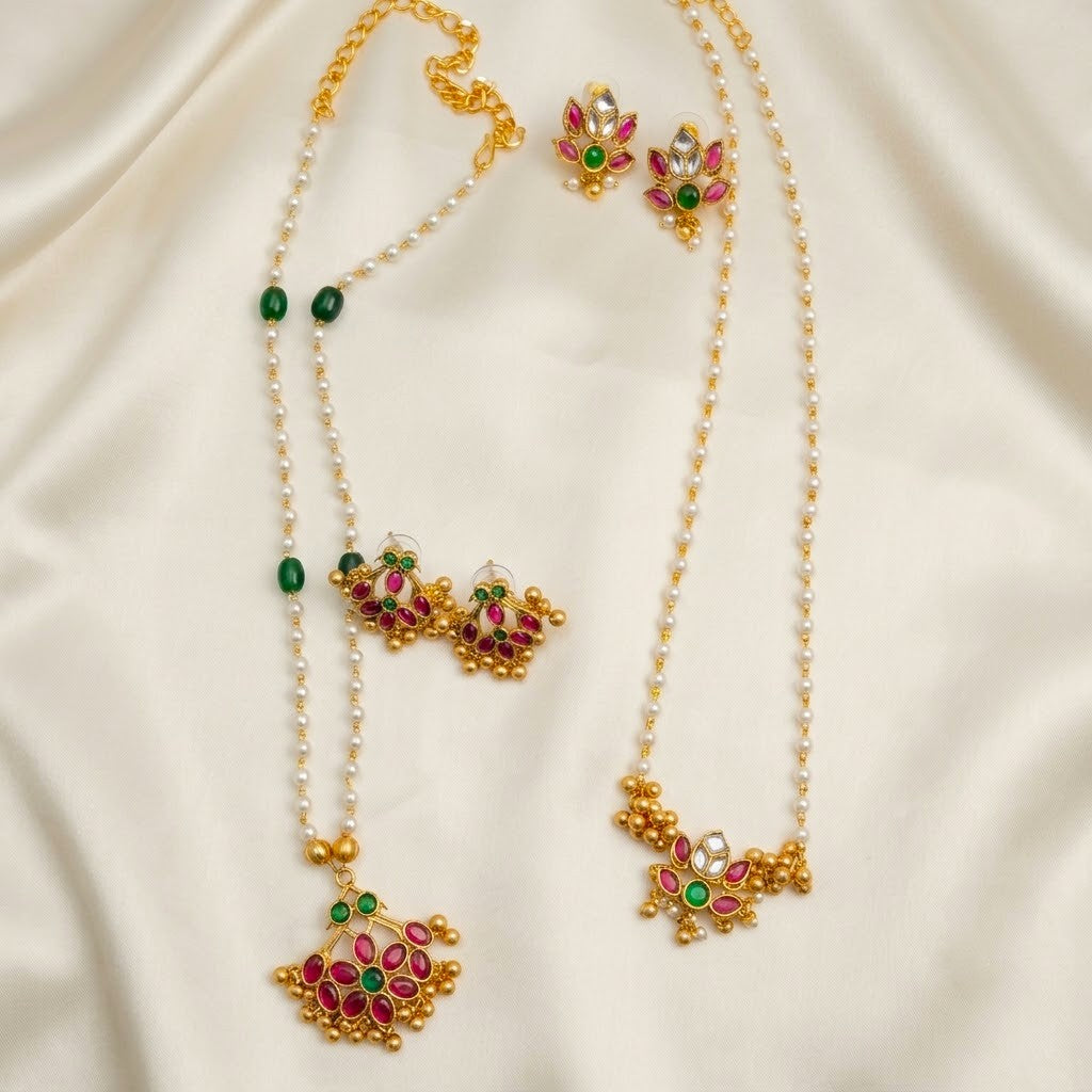 Pearl Floral Kemp Pendant Necklace Set