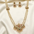 Traditional AD Pendant Pearl Long Necklace Set