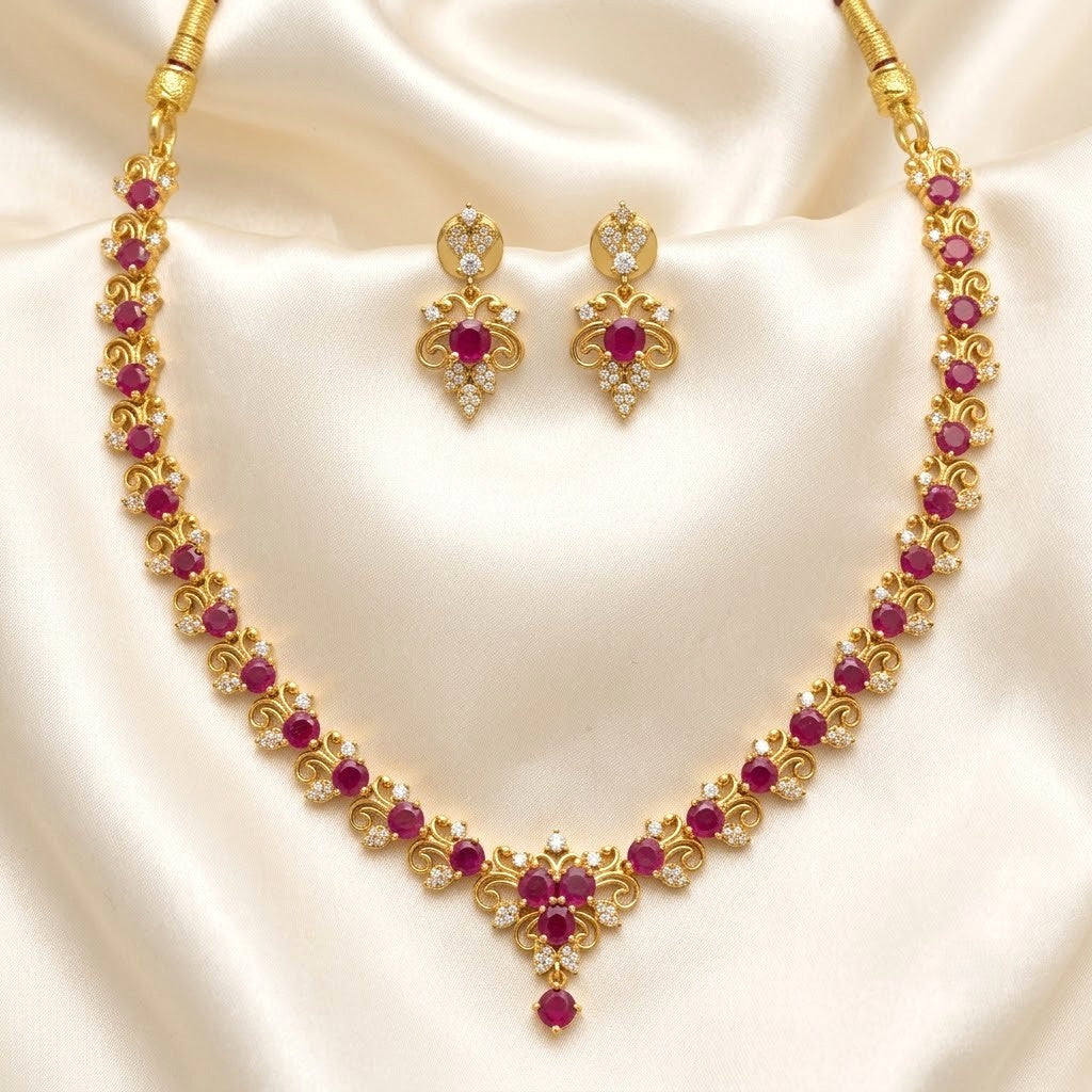 Traditional Gemstone Vintage Floral Necklace Set