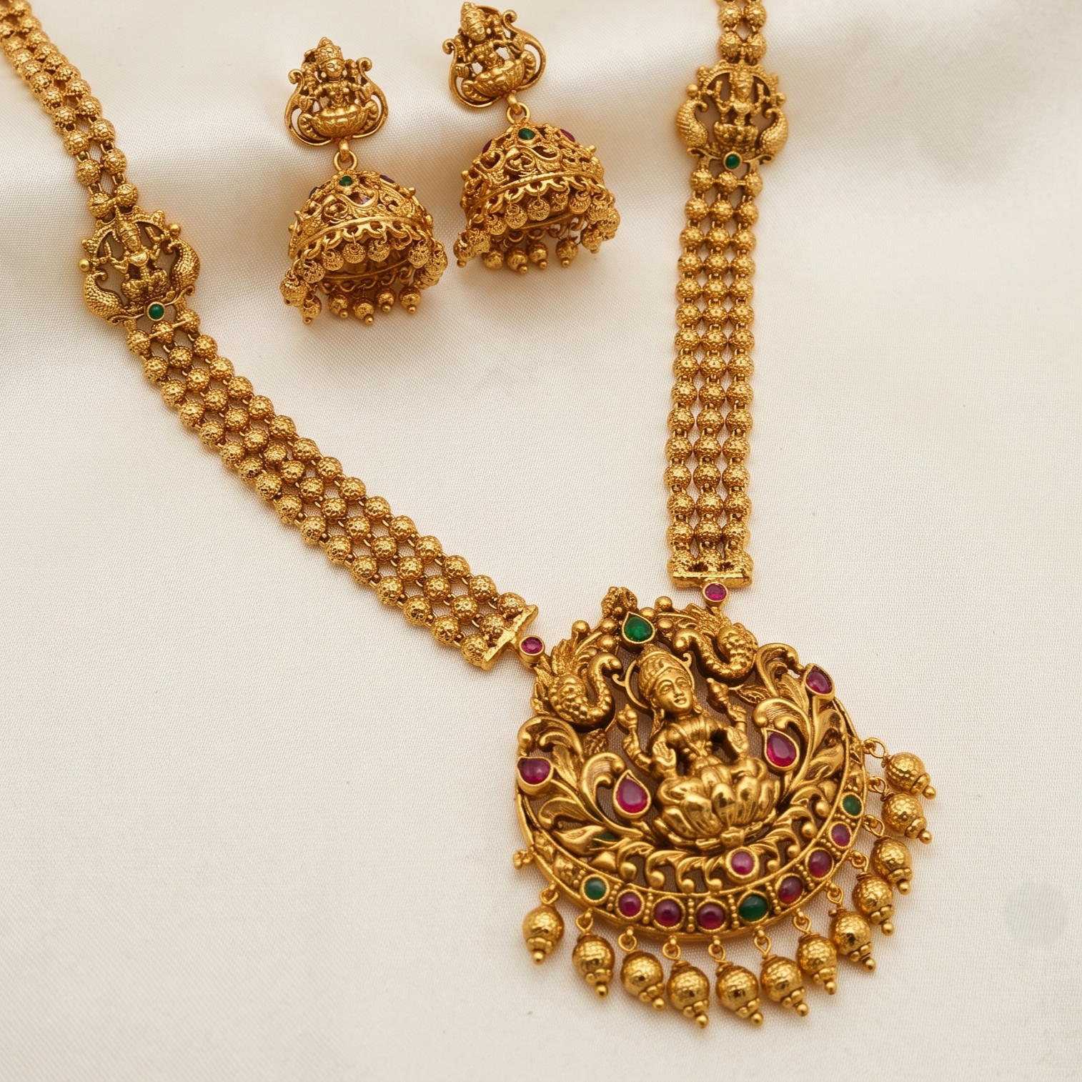 Premium Temple Design Pendant Long Haram Set.