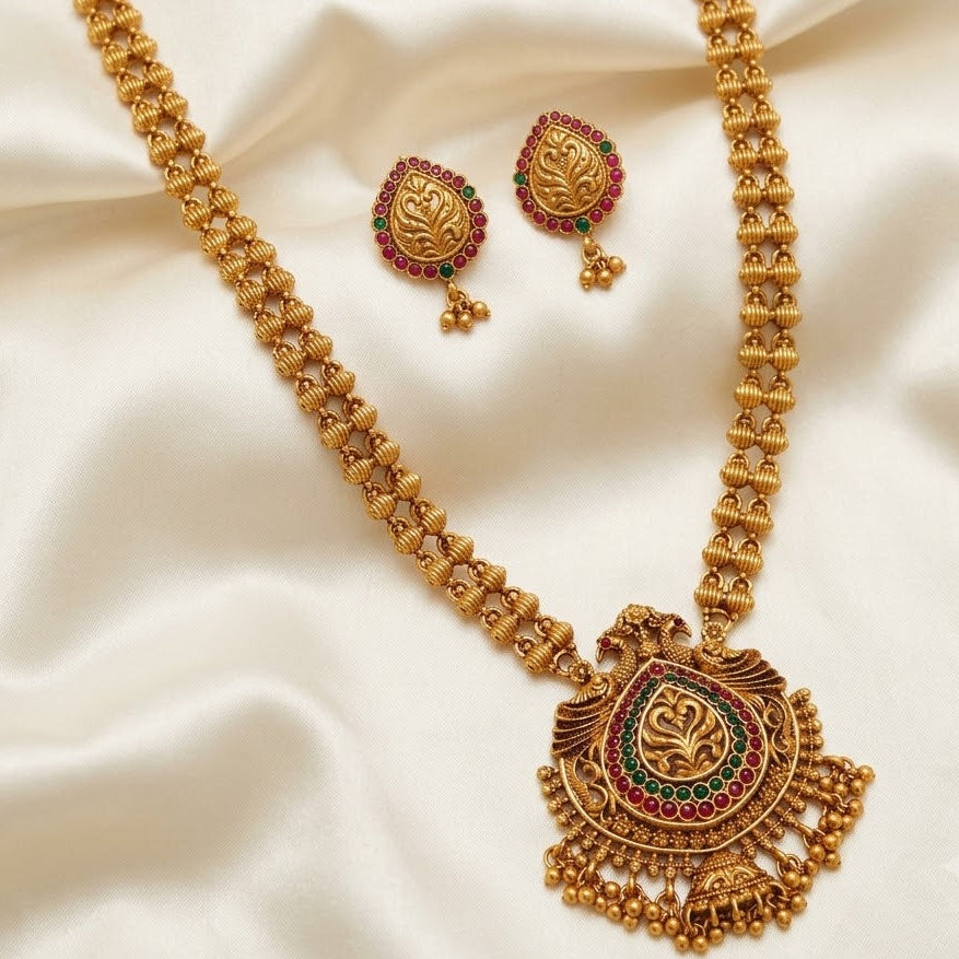 Gold plated traditional long haram temple set