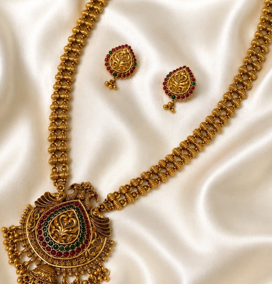 Gold plated traditional long haram temple set