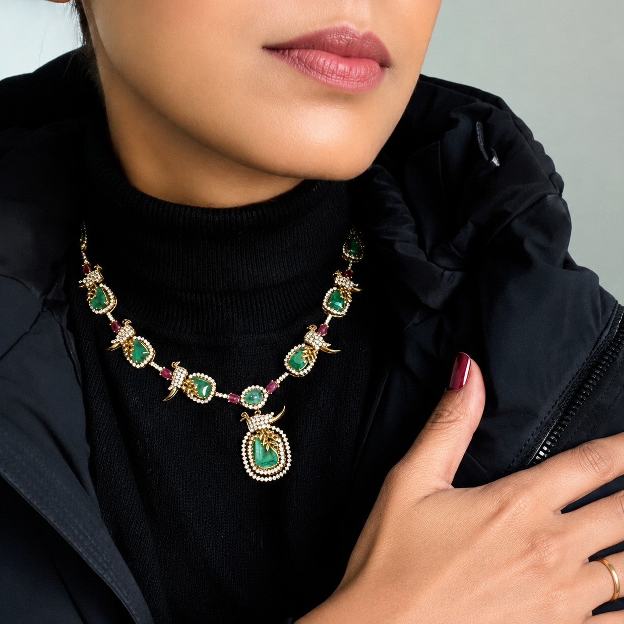 Green AD Bird Gold Plated Victoria Partywear Necklace Set
