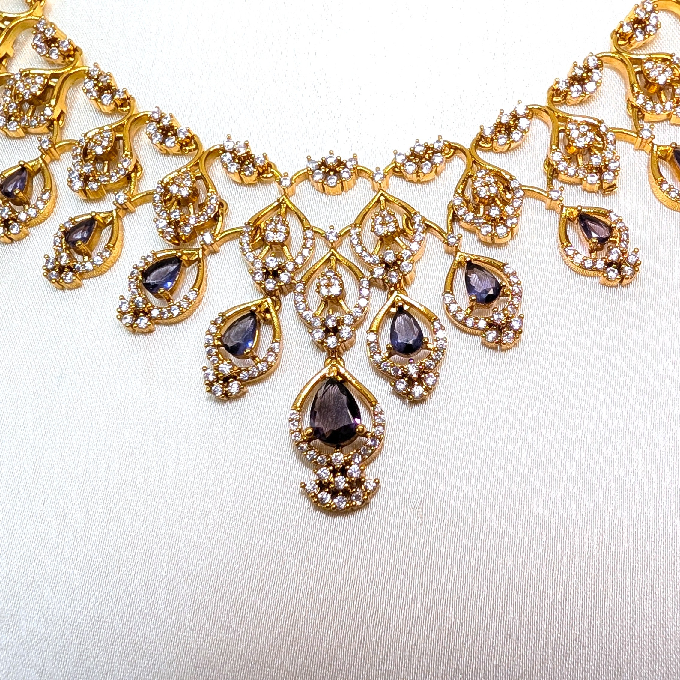 Gemstone Diamond Replica Partywear Necklace Set