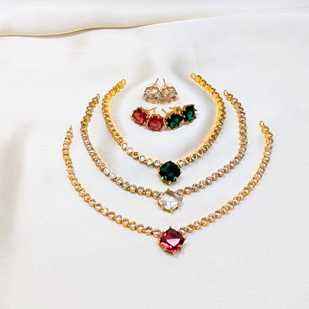 Elegant Gemstone AD Replica Victorian Necklace Set