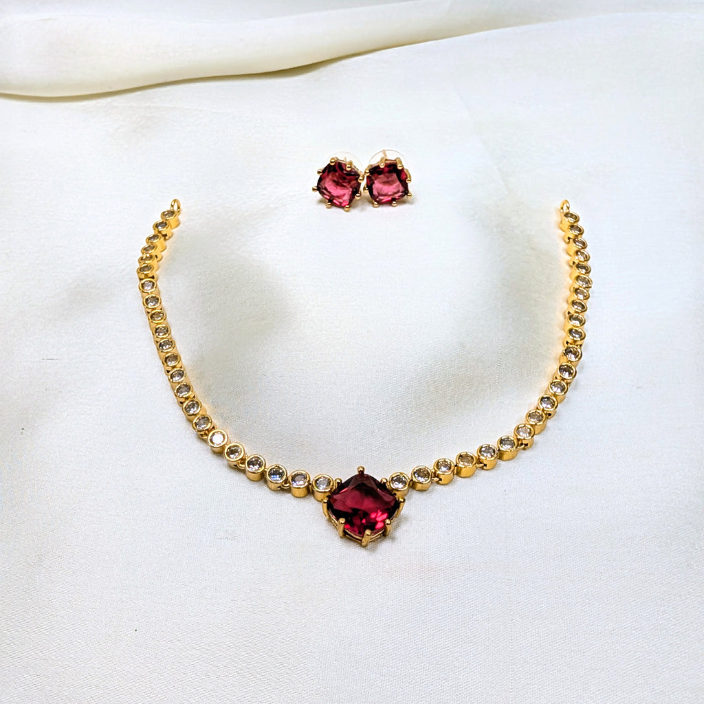 Elegant Gemstone AD Replica Victorian Necklace Set