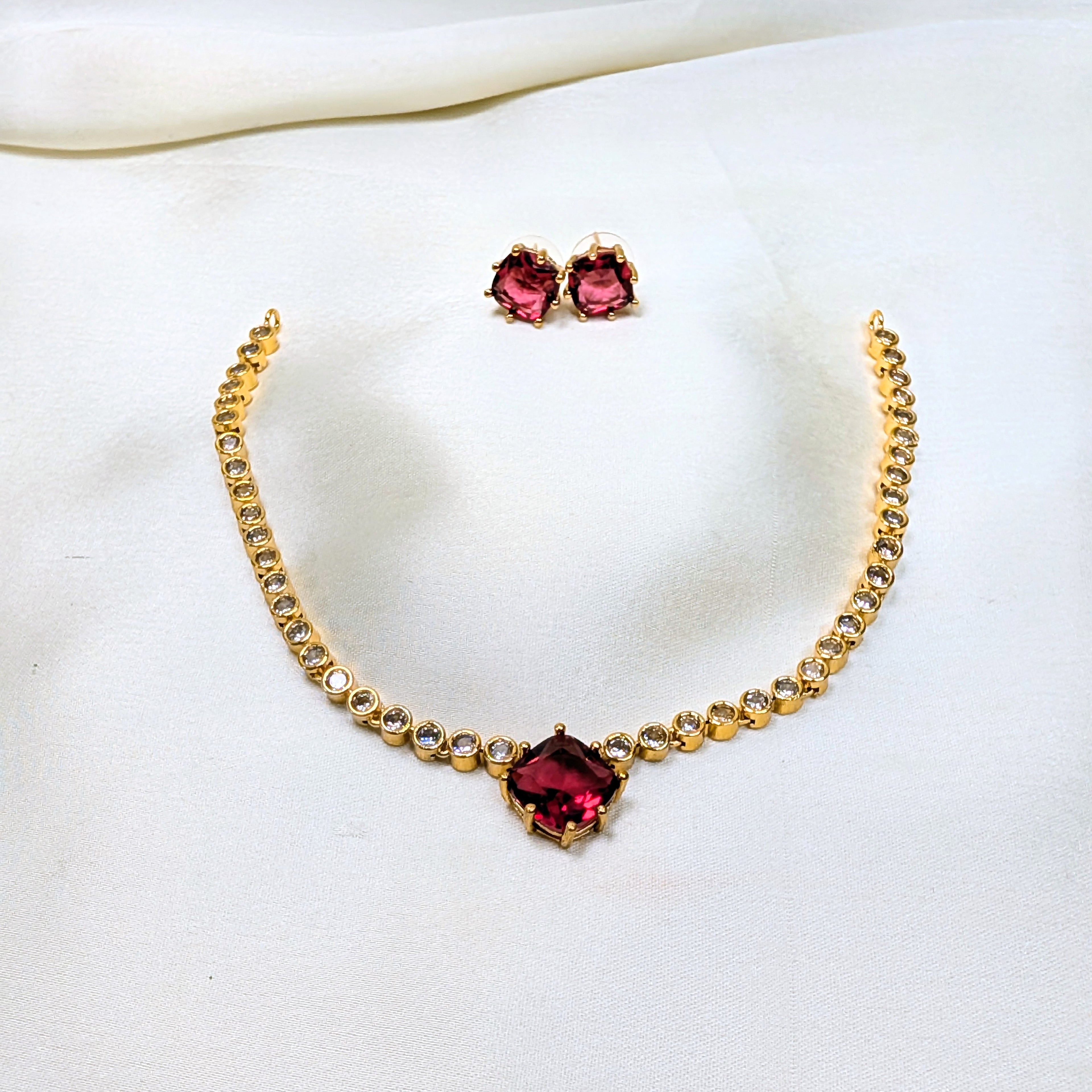 Elegant Gemstone AD Replica Victorian Necklace Set